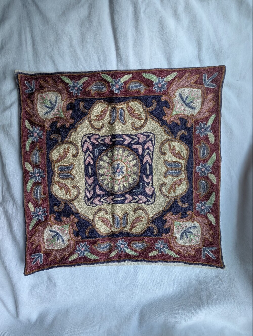 Floral Medallion Embroidered Square Pillow Cover